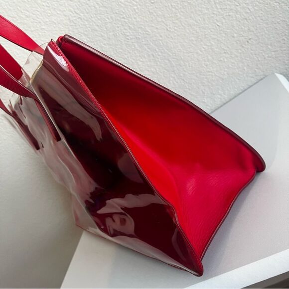 CHARLOTTE OLYMPIA Red Clear Laptop Work Tote Shoulder Bag + Pouch - Picture 5 of 14